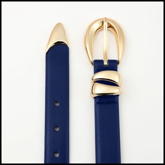 Faux Leather Belt with Gold Buckle for Women